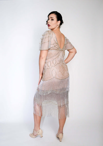 Josephine Gatsby Fringe Beaded Dress in Rose Gold-Silver by WardrobeShop