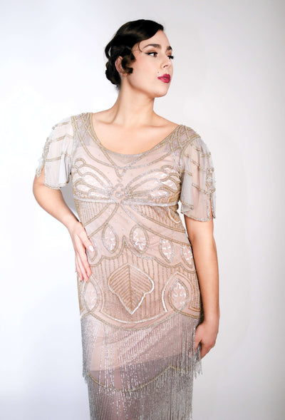 Josephine Gatsby Fringe Beaded Dress in Rose Gold-Silver by WardrobeShop