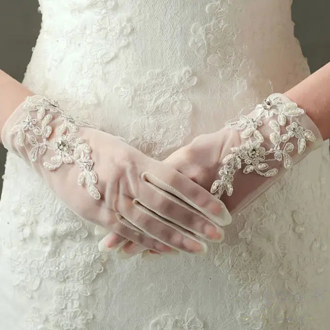 Vintage Style Gloves – Long, Wrist, Evening, Lace, Winter Lace Pearl and Embroidery Wedding Gloves in White $15.00 AT vintagedancer.com