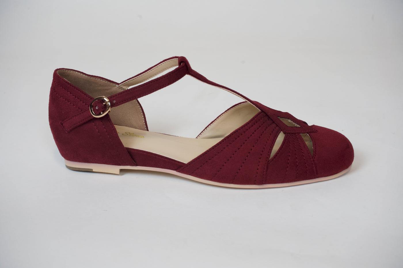 London 1920s Flapper Style T-Bar Shoes in Wine Red