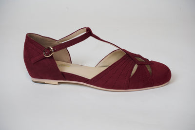 London 1920s Flapper Style T-Bar Shoes in Wine Red