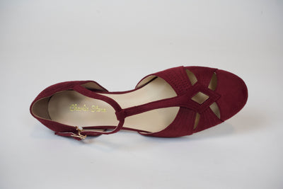 London 1920s Flapper Style T-Bar Shoes in Wine Red