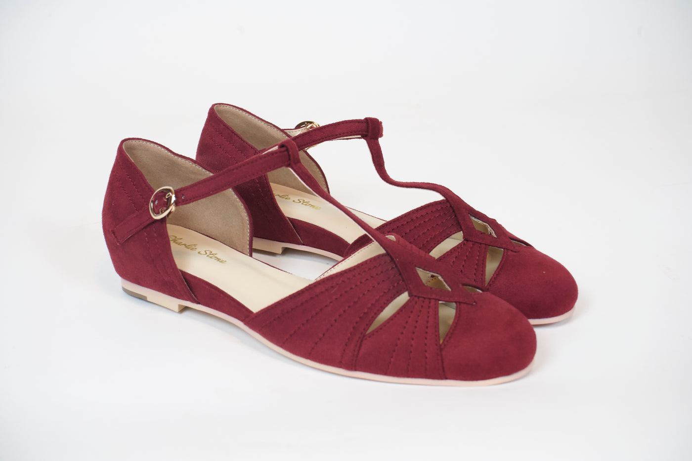London 1920s Flapper Style T-Bar Shoes in Wine Red