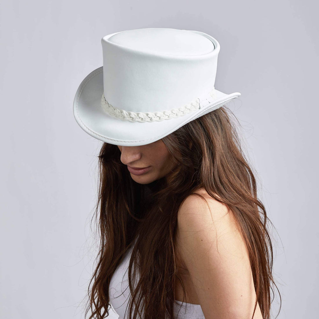 Ghost Rider Western Leather Top Hat in White