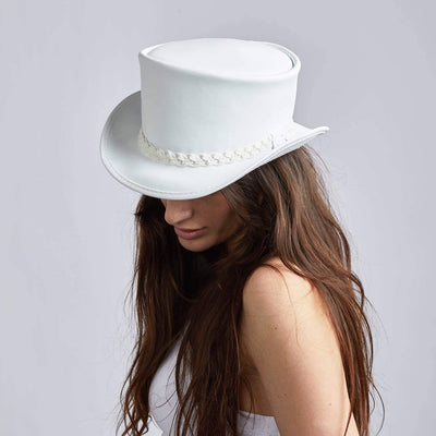 Ghost Rider Western Leather Top Hat in White