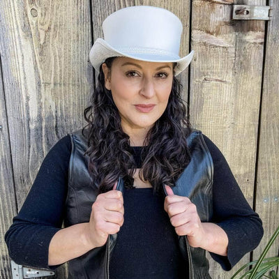 Ghost Rider Western Leather Top Hat in White
