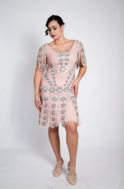 Margot Gatsby Inspired Beaded Dress in Nude Blush by WardrobeShop