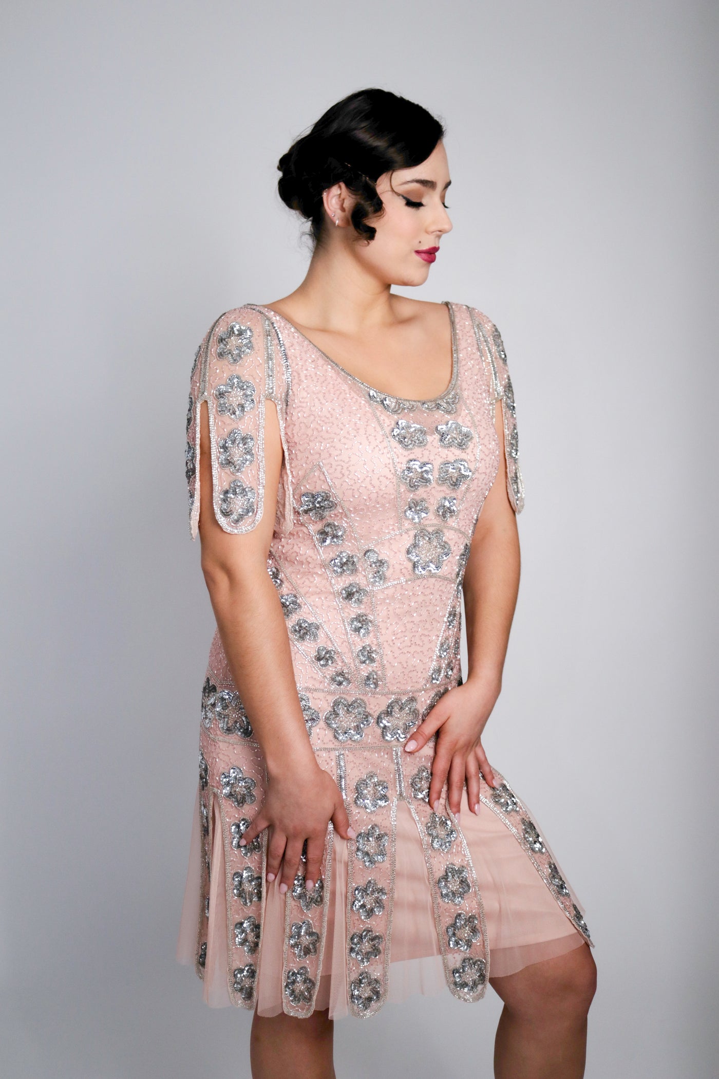 Margot Gatsby Inspired Beaded Dress in Nude Blush by WardrobeShop