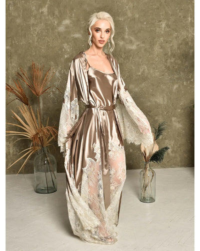 Levant Nights Robe and Nightgown Set in Dark Beige