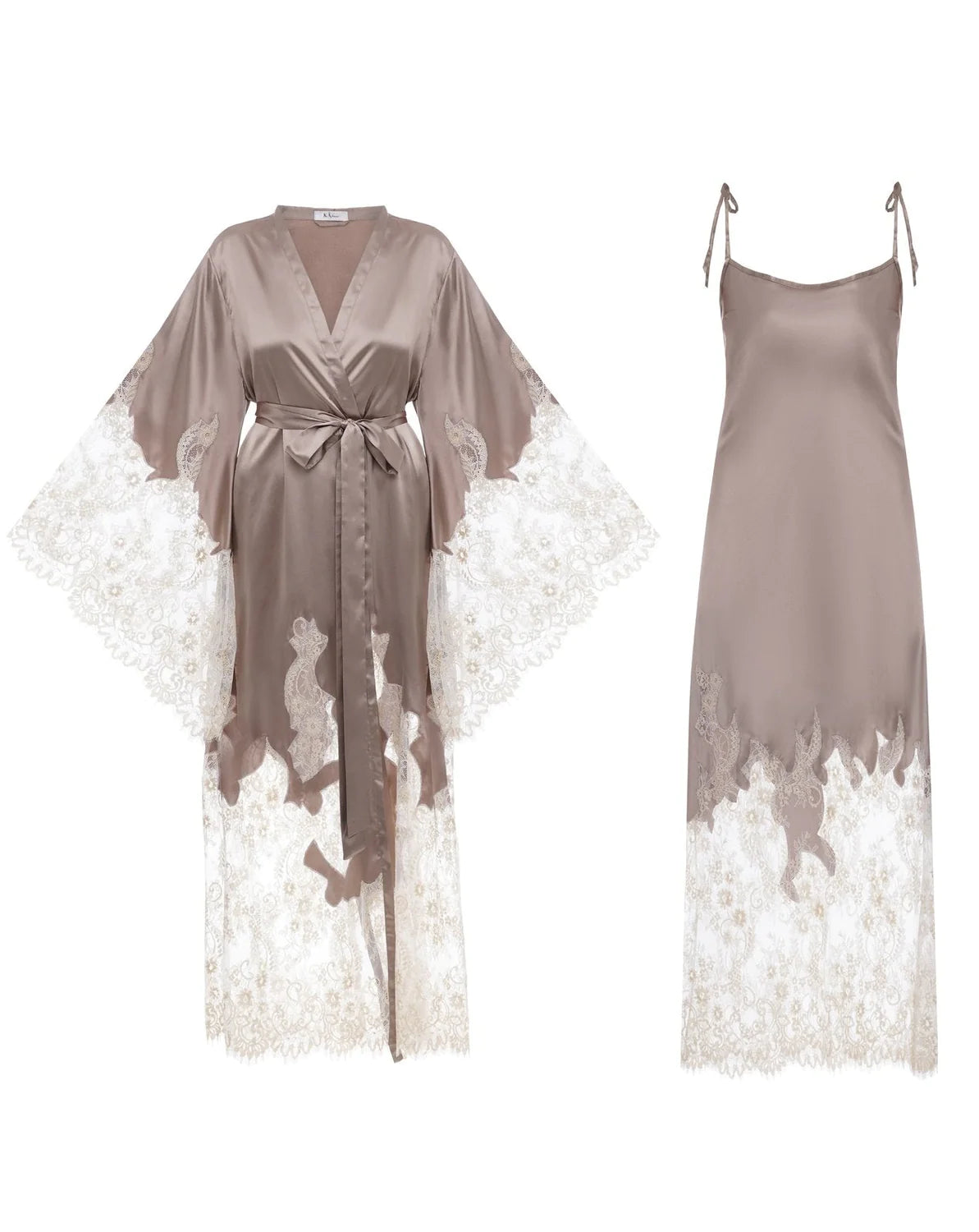 Levant Nights Robe and Nightgown Set in Dark Beige