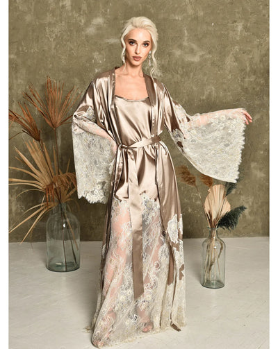 Levant Nights Robe and Nightgown Set in Dark Beige