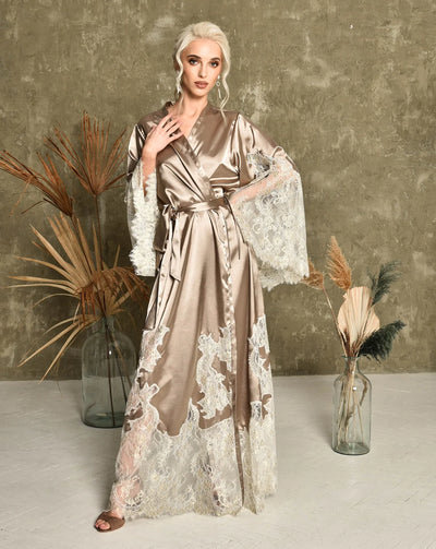 Levant Nights Robe and Nightgown Set in Dark Beige