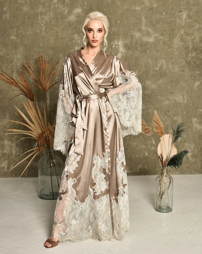 Levant Nights Robe and Nightgown Set in Dark Beige