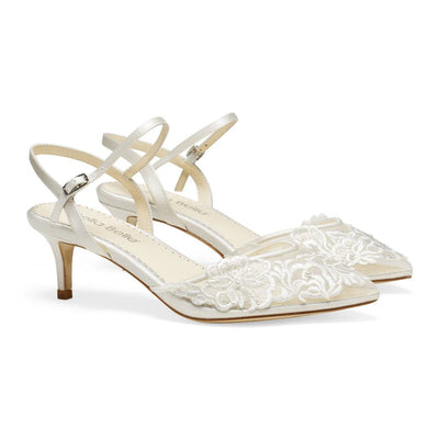 Mina Floral Lace Low Heel Shoes in Ivory by Bella Belle Shoes
