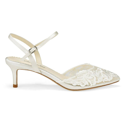 Mina Floral Lace Low Heel Shoes in Ivory by Bella Belle Shoes