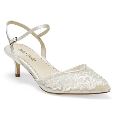 Mina Floral Lace Low Heel Shoes in Ivory by Bella Belle Shoes