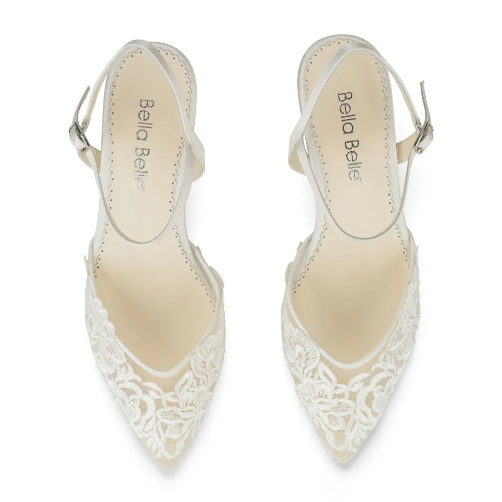 Mina Floral Lace Low Heel Shoes in Ivory by Bella Belle Shoes