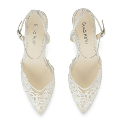 Mina Floral Lace Low Heel Shoes in Ivory by Bella Belle Shoes