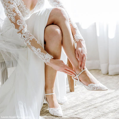 Mina Floral Lace Low Heel Shoes in Ivory by Bella Belle Shoes