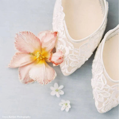 Mina Floral Lace Low Heel Shoes in Ivory by Bella Belle Shoes