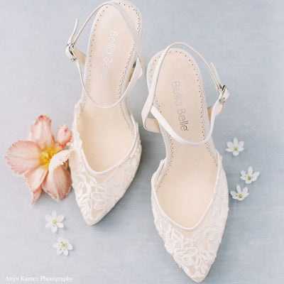 Mina Floral Lace Low Heel Shoes in Ivory by Bella Belle Shoes