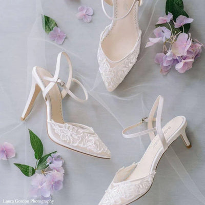 Mina Floral Lace Low Heel Shoes in Ivory by Bella Belle Shoes