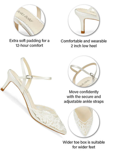 Mina Floral Lace Low Heel Shoes in Ivory by Bella Belle Shoes