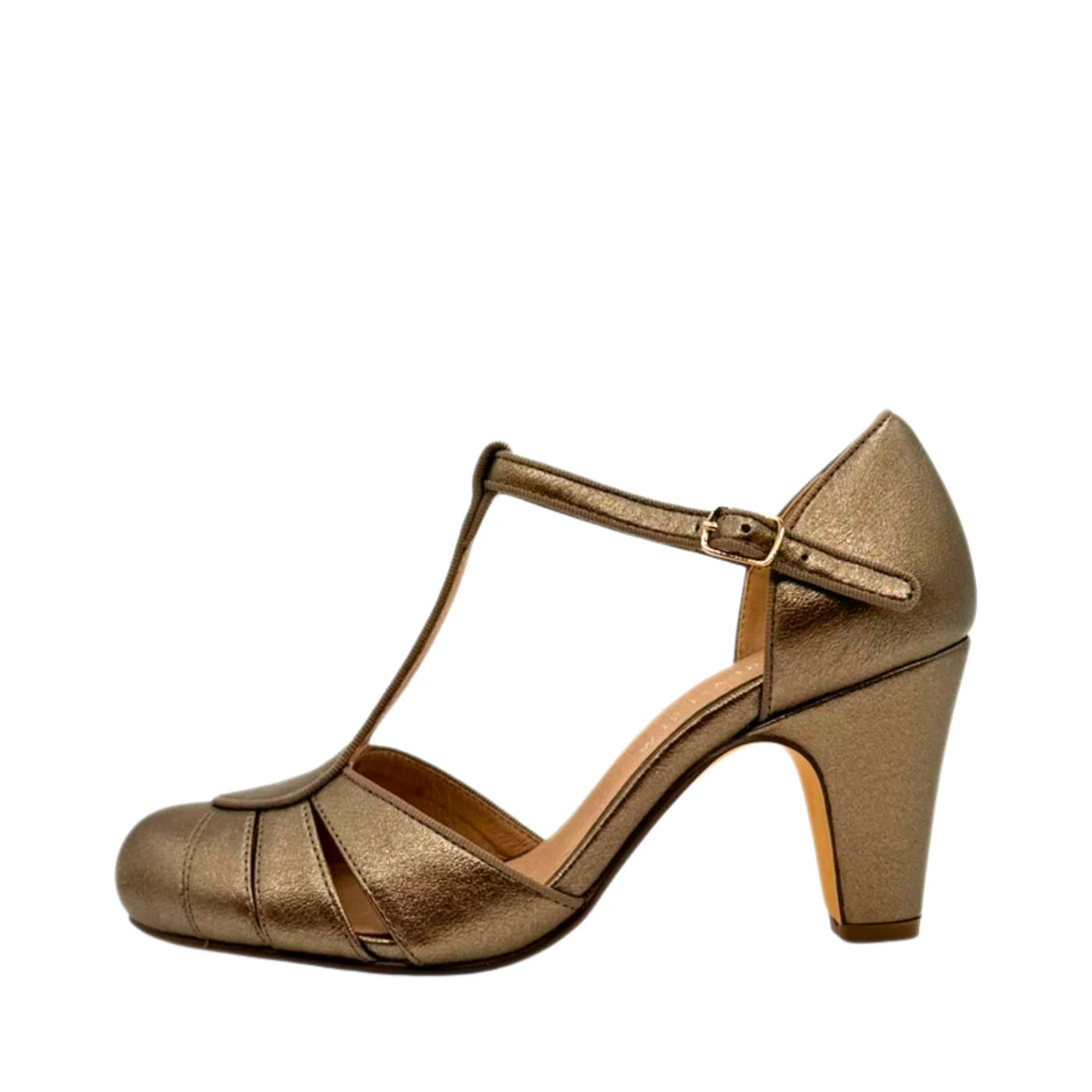Mulberry Vintage Style T-Strap Heels in Bronze