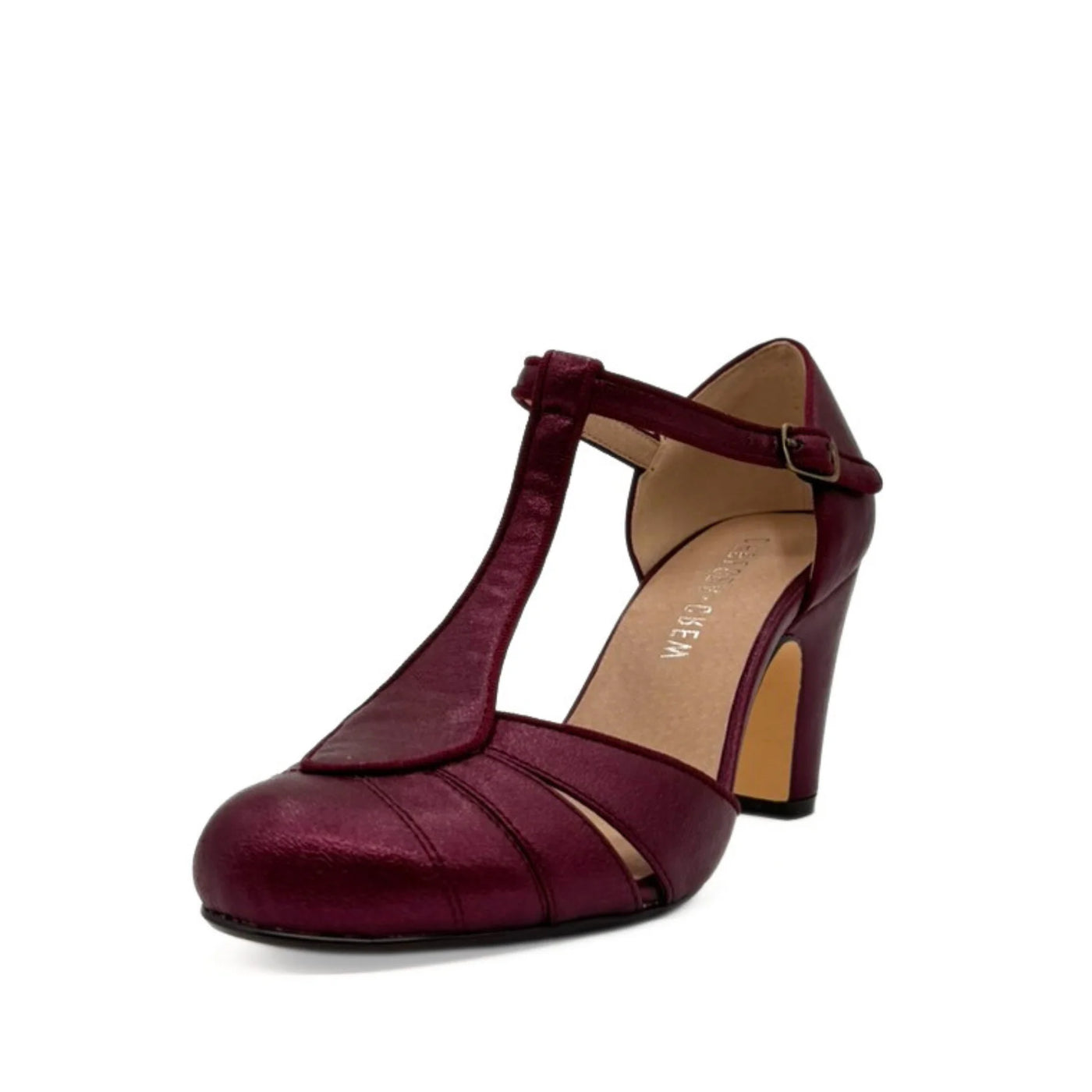 Mulberry Vintage Style T-Strap Heels in Burgundy