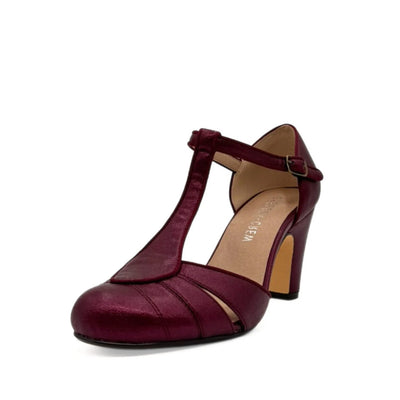 Mulberry Vintage Style T-Strap Heels in Burgundy