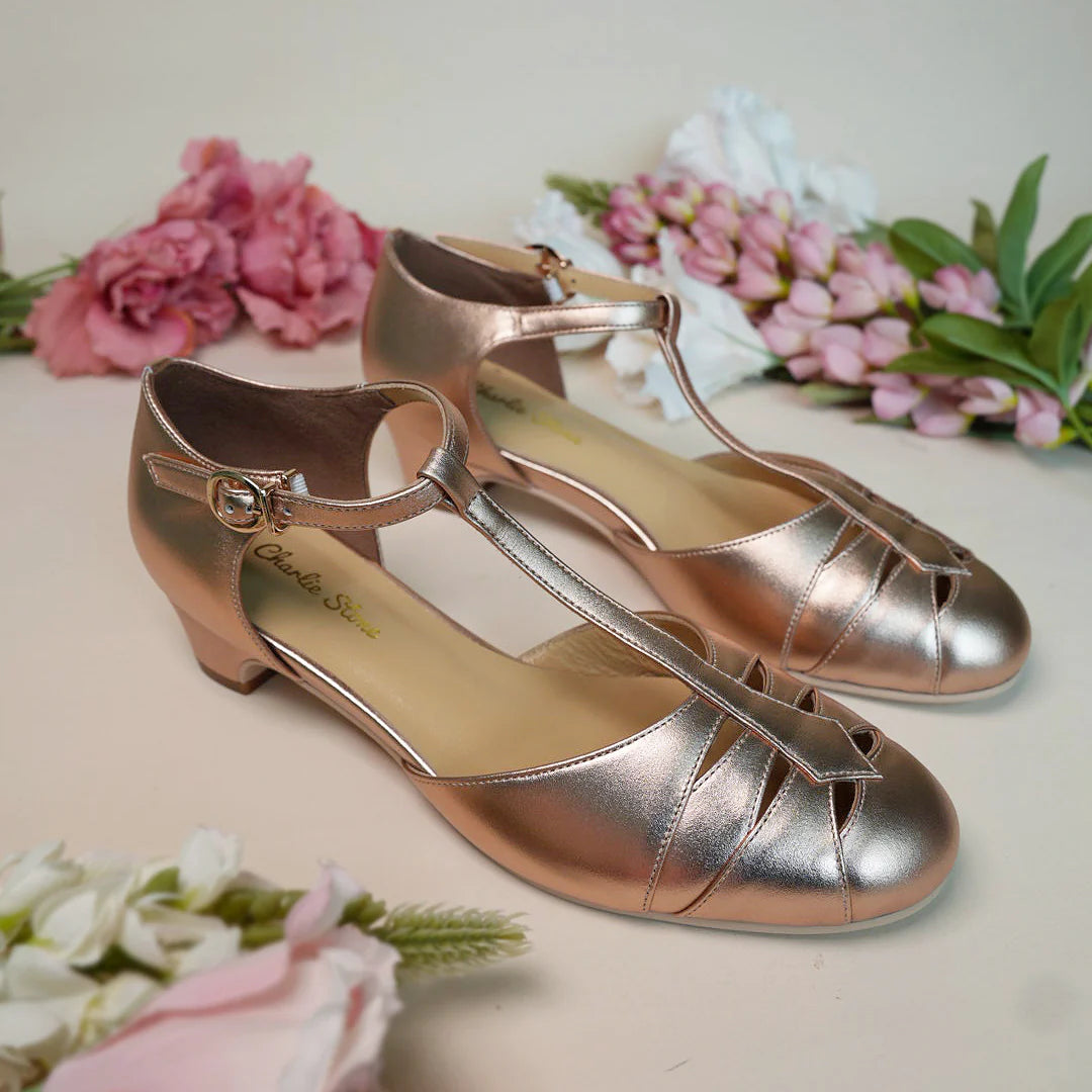 Rose gold t bar heels outlet