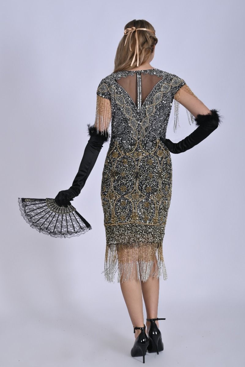 black fringe flapper dress Zapaka Women's Black Gatsby Glitter Fringe 1920s Party Flapper Dress, Black / XL