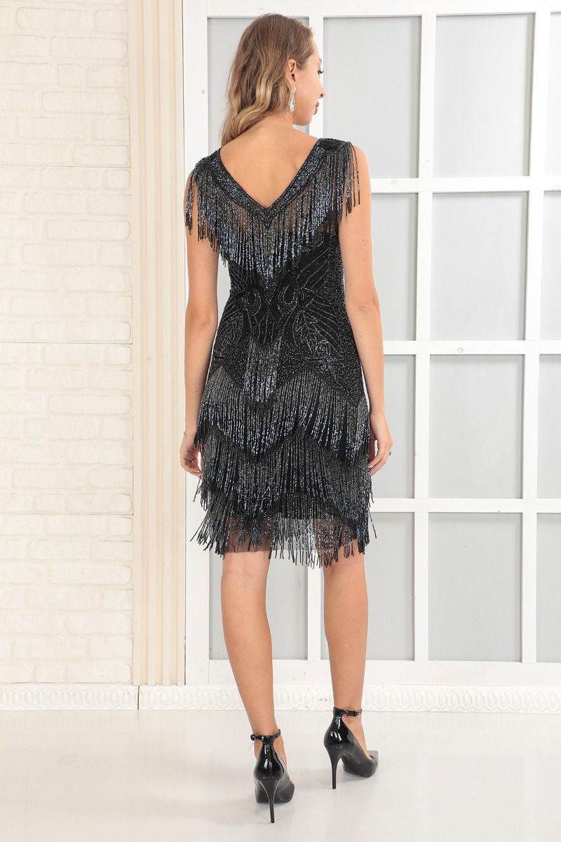 Rita Beaded Fringe Flapper Dress in Black by Gatsby Lady – WardrobeShop