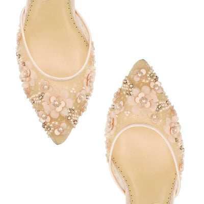 Rosa Floral Pearl Beaded Wedding Low Heels in Blush by Bella Belle Shoes