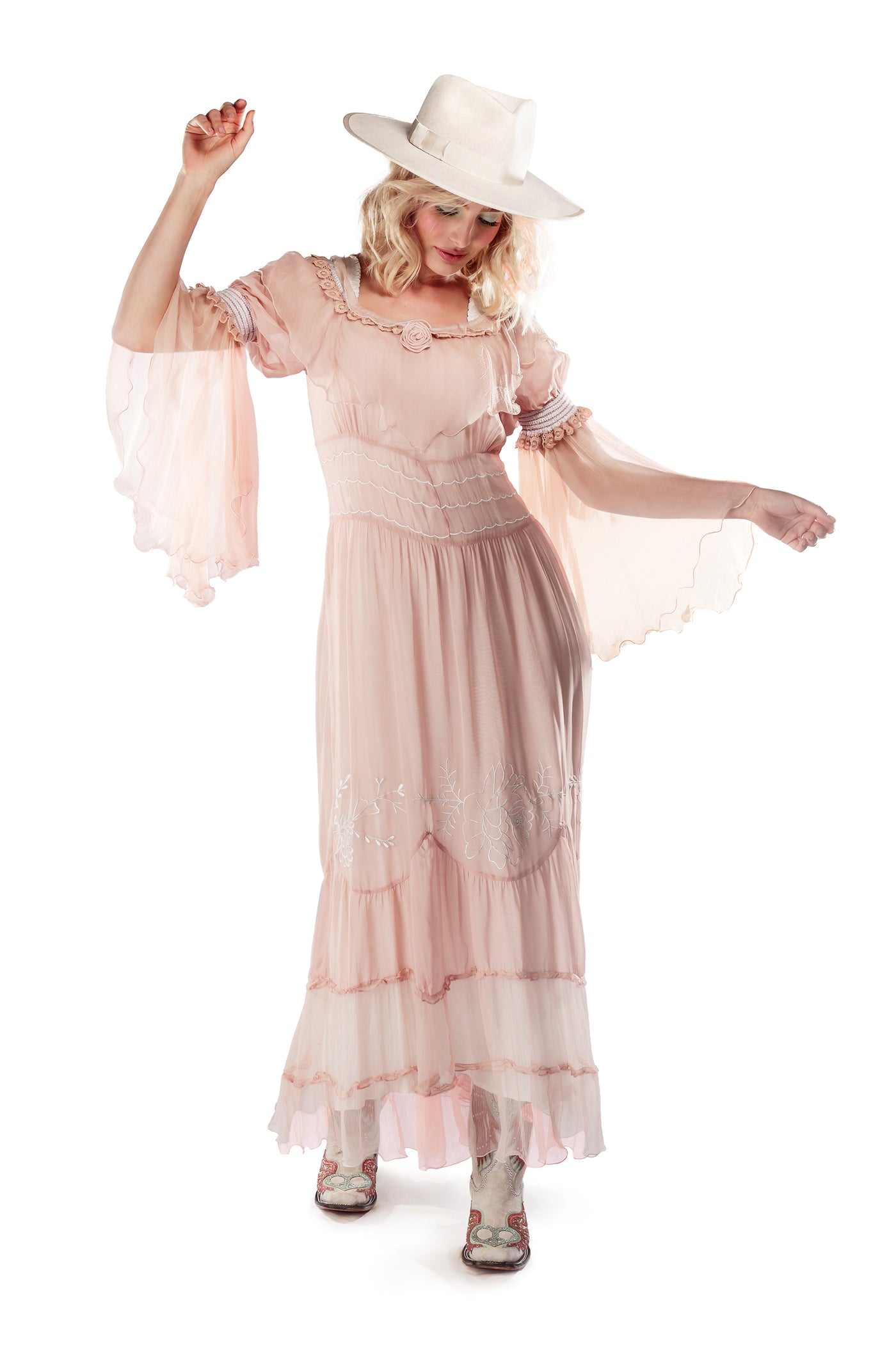 Lila Country Boho Wedding Dress in Dusty Rose by Nataya