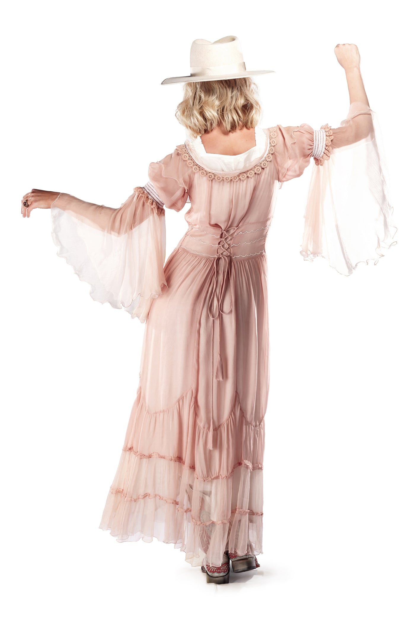 Lila Country Boho Wedding Dress in Dusty Rose by Nataya