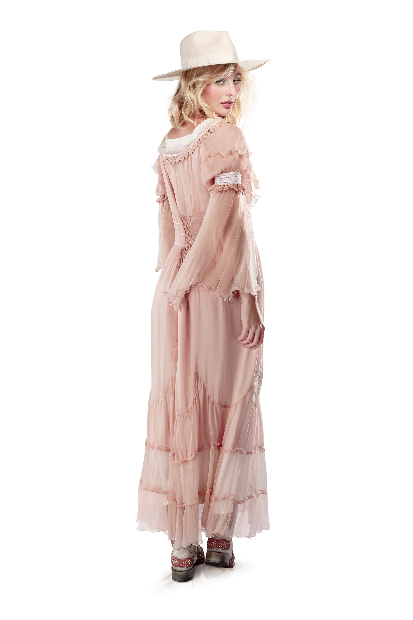 Lila Country Boho Wedding Dress in Dusty Rose by Nataya