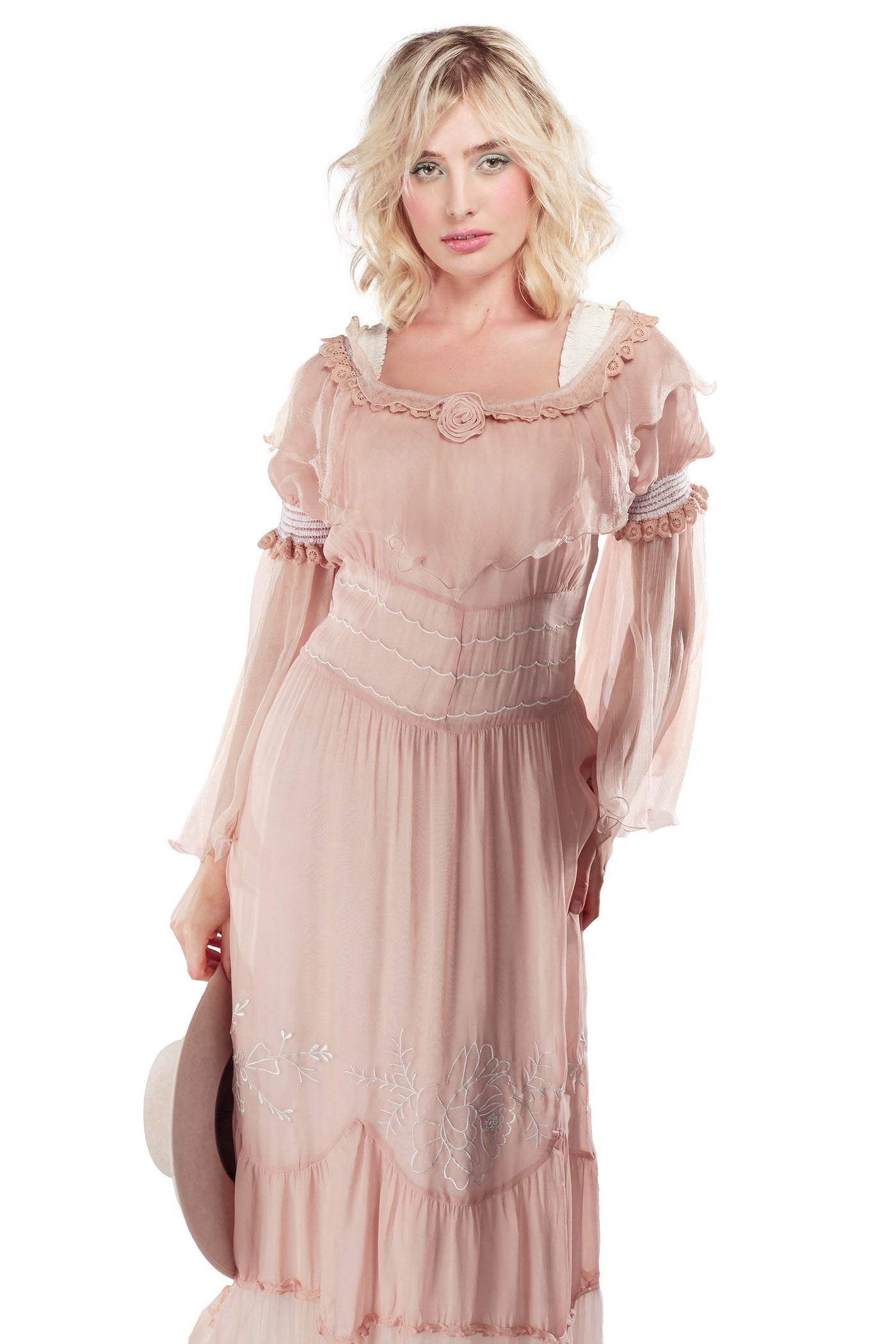 Lila Country Boho Wedding Dress in Dusty Rose by Nataya
