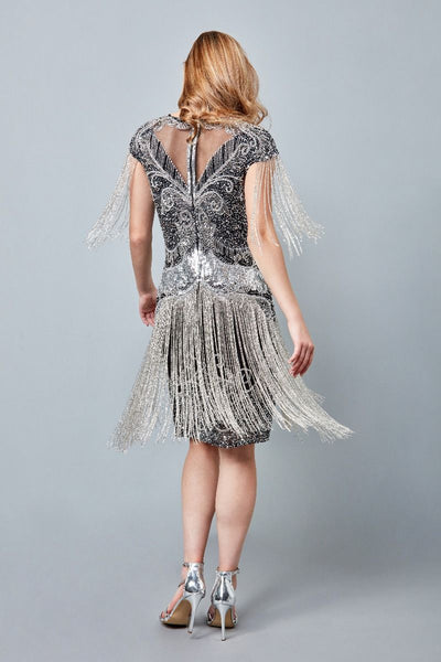 Sybill Fringe Flapper Dress in Black