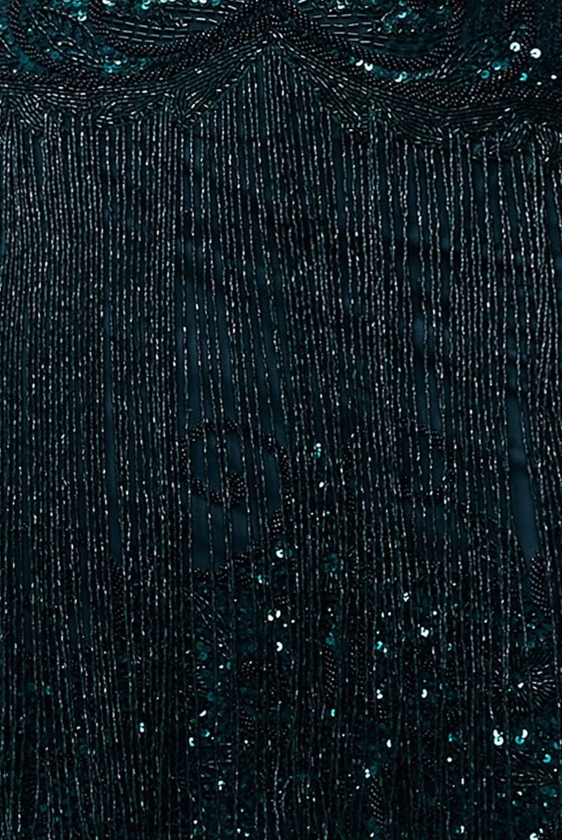 Sybill Fringe Flapper Dress in Green by Gatsby Lady M / Green