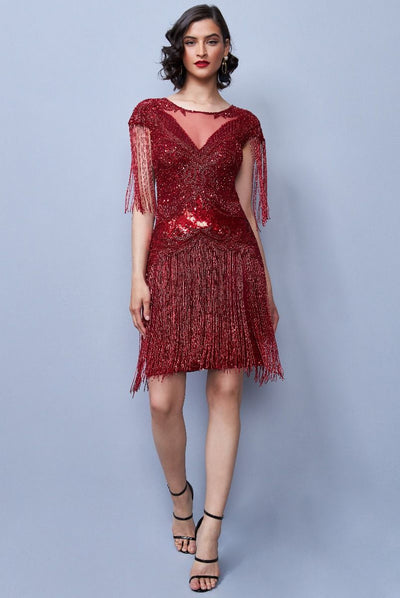Sybill Fringe Flapper Dress in Red