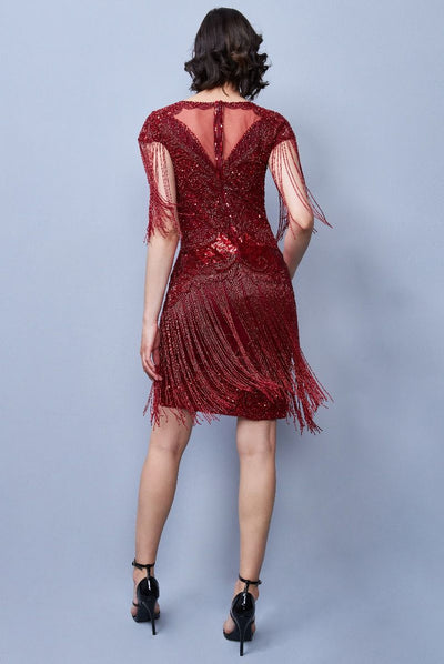 Sybill Fringe Flapper Dress in Red