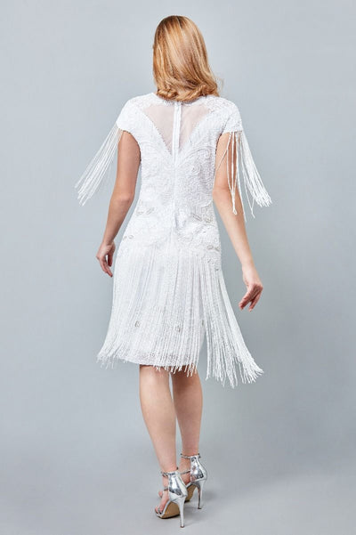 Sybill Fringe Flapper Dress in White