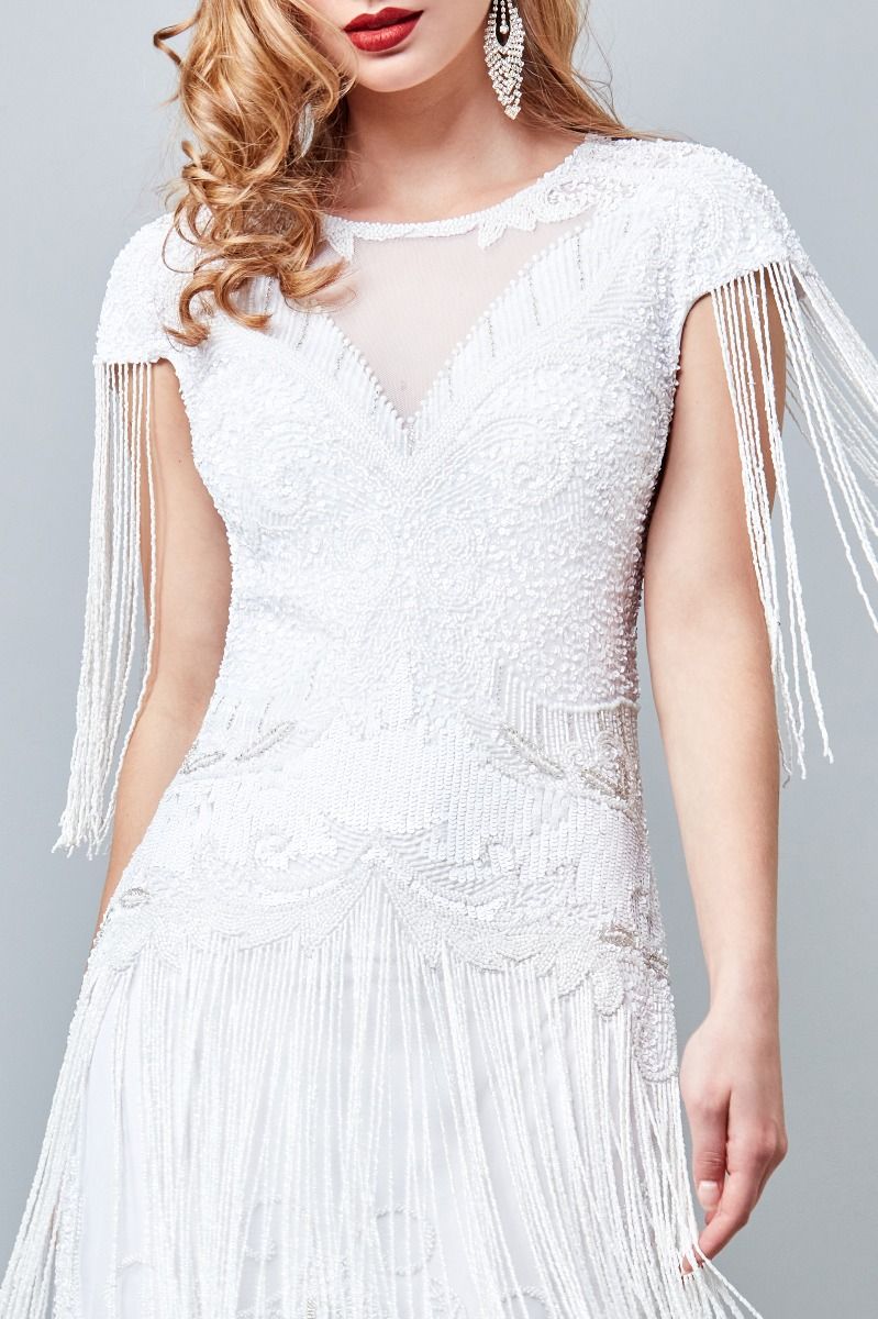 Sybill Fringe Flapper Dress in White
