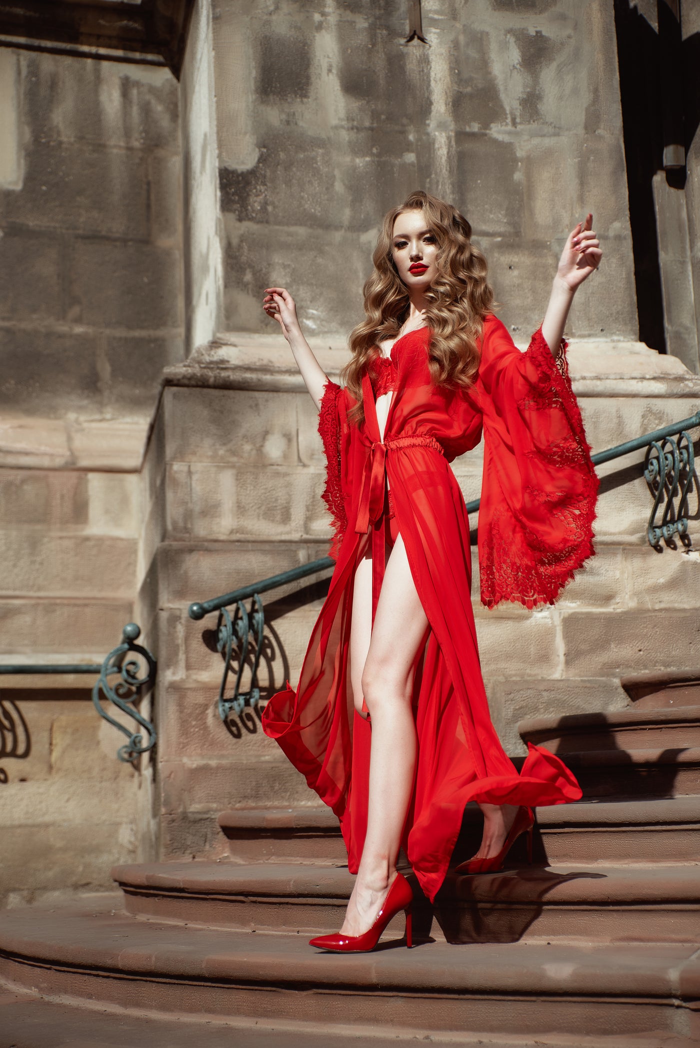 Lady Redsleeves Sheer Robe in Red