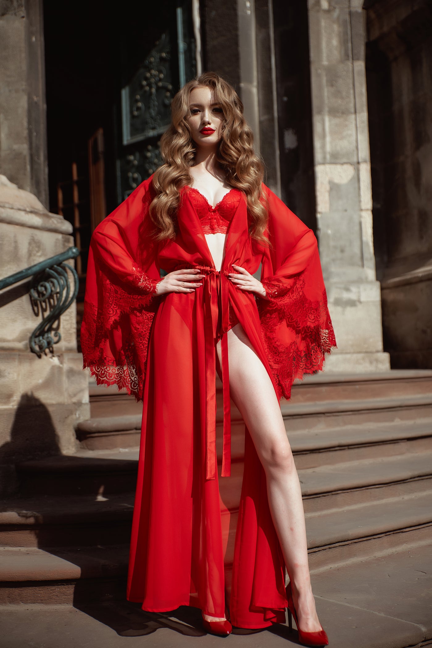 Lady Redsleeves Sheer Robe in Red