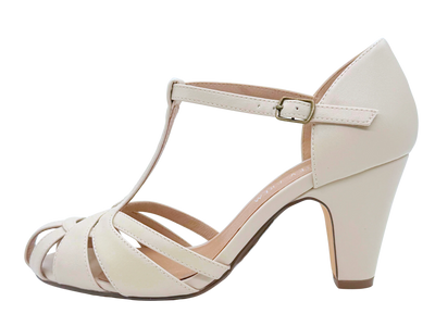 Sergi Flapper Style Heels in Bone