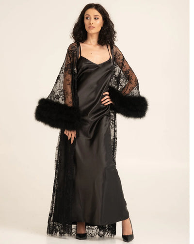 Rich Widow Robe and Nightgown Set in Black