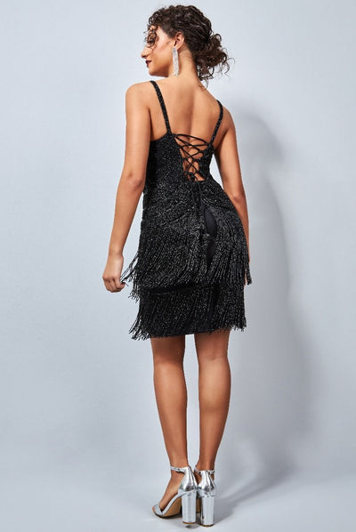 Tessa Fringe Gatsby Dress in Black
