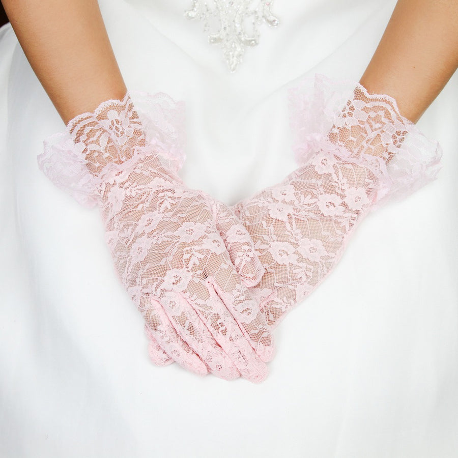 Vintage Style Lace Wrist Gloves in Pink